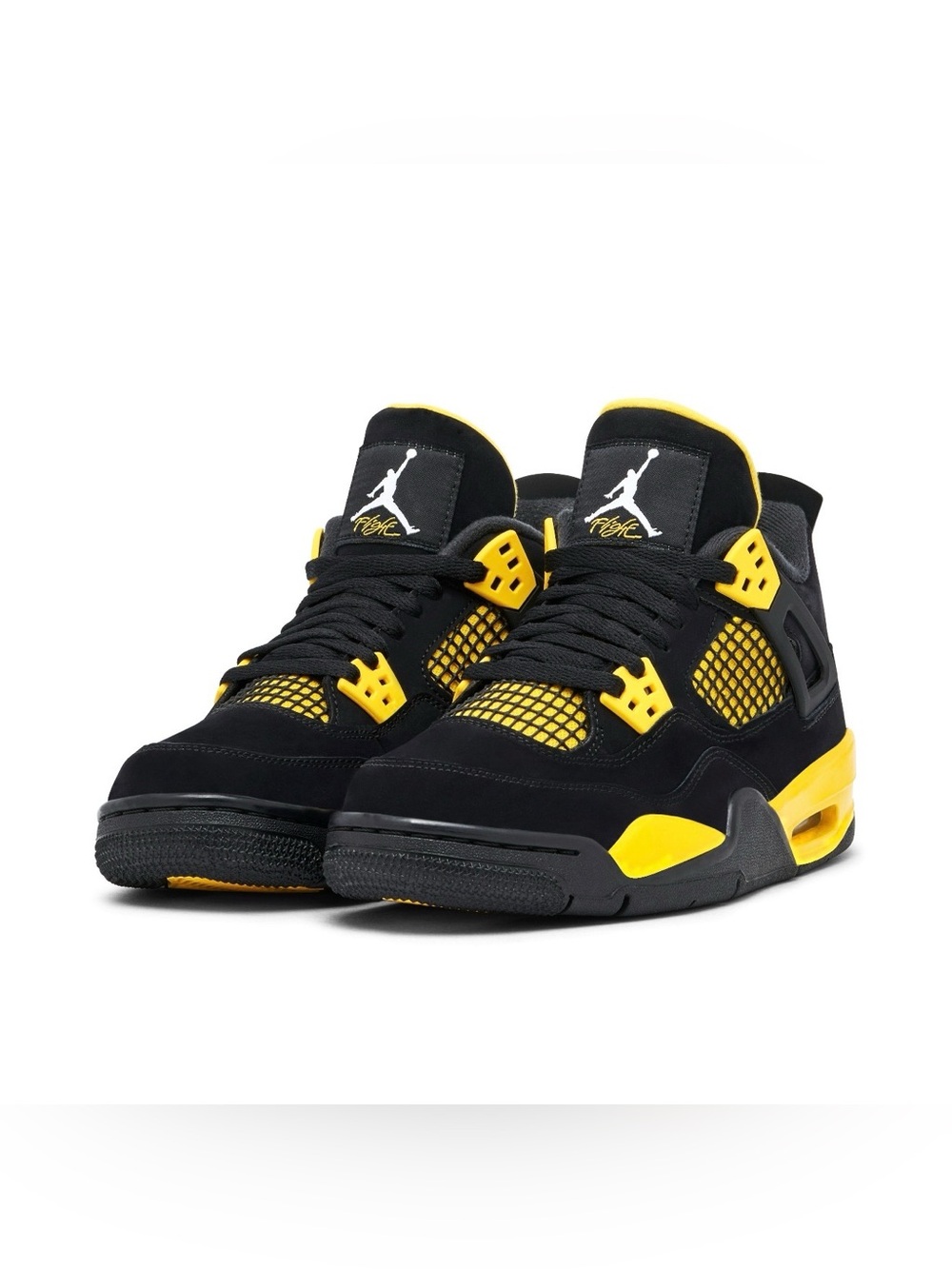 Jordan Retro 4 Thunder Kids Black and Yellow Basketball Sneakers Size 4Y // 5.5